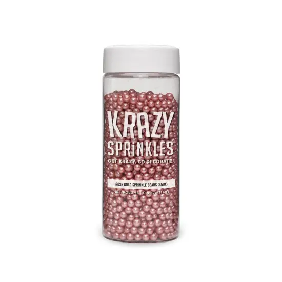 Krazy Sprinkles - Rose Gold Pearl 4mm Beads (1/2 Cup, 1x Jar) for Cakes, Ice Cream & Cookies {6}