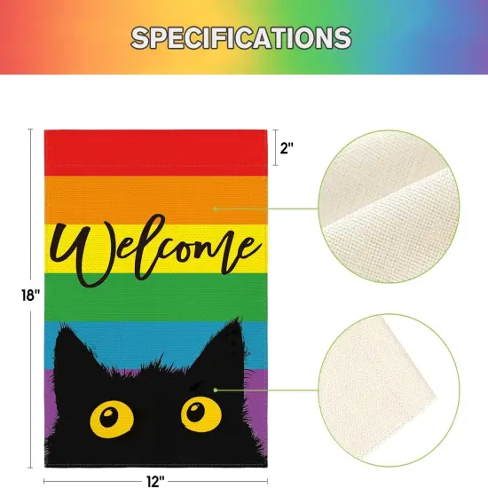 Welcome LGBTQ Pride Parade Rainbow Cat Garden Flag Double Sided, LGBTQ Community Gay Lesbian Transgender Bisexual Yard Outdoor Decoration 12 x 18 Inch {5}