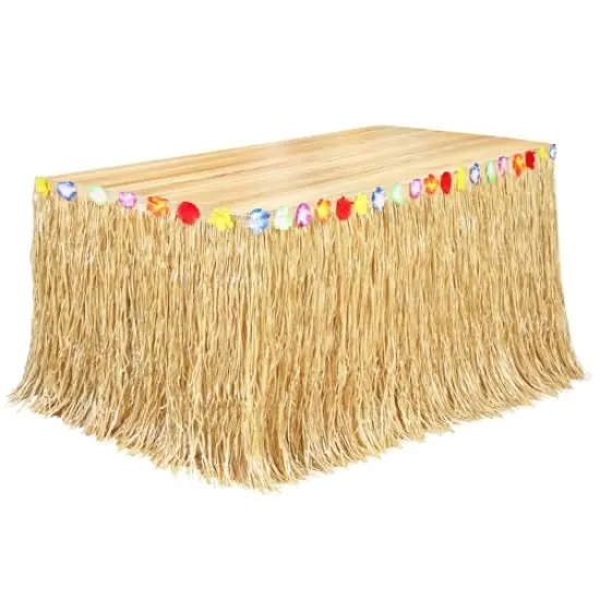 Grass Table Skirt Natural 9 Feet x 29.5 Inch Hawaiian Table Skirt for Tropical Hawaiian Party Decorations Luau Party Costume Party, Straw Yellow {1}