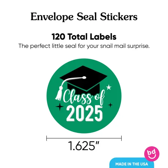 Big Dot of Happiness Class of 2025 Green Grad Party Envelope Seal Stickers, Round Circle Stickers to Seal Cards, Graduation Envelope Seals - 120 Count {4}
