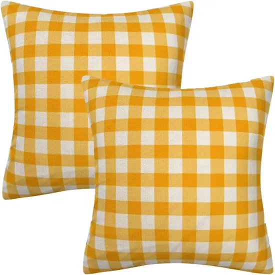 Yellow and White Buffalo Check Plaid Throw Pillow Cover Farmhouse Decorative Throw Pillow Case Indoor Outdoor Cushion Cover Pillowcase for Sofa 18 x 18 Inch Set of 2 {1}