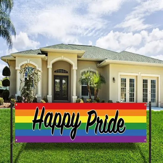 Happy Pride Fence Banner Rainbow LGBTQ+ Large Outdoor Pride Month Parade Banner Front Yard Garden Decoration Sign {5}