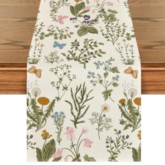Mode Wildflowers Floral Spring Table Runner, Seasonal Summer Butterfly Kitchen Dining Table Decoration for Home Party 13x72 Inch {1}