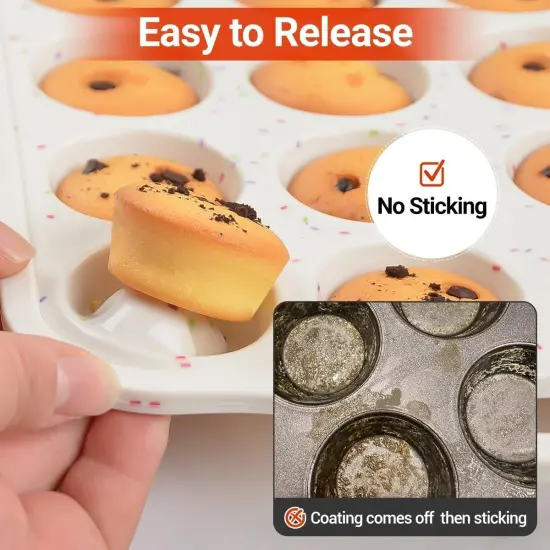 Mini Muffin Pan, Metal Reinforced Frame Mini Cupcake Pans 24 Cups Nonstick Mini Muffin Silicone Molds with Handle for Baking Muffins, Cupcakes, Egg Bites 2 Pack {2}
