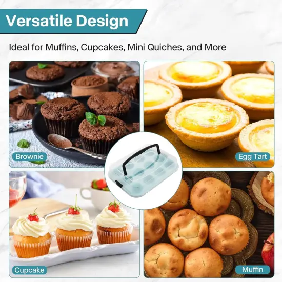 Blue 12-Cup Muffin Pan with Lid, 2-Pack Metal Cupcake Pan with Handle, Portable Blue Muffin Pans Nonstick 12 with Cover Ideal for Easy Carrying, Holiday, Party and Travel {2}