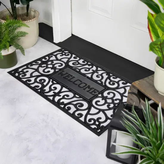 Northlight Black Scroll "Welcome" Door Mat 18" x 30" {1}