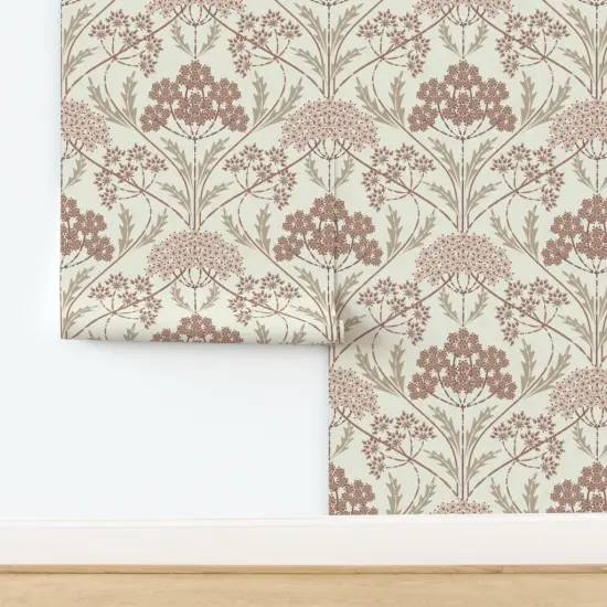 Pre-Pasted Wallpaper 2FT Wide Monochromatic Rustic Floral Boho Botanical Earth Tone Farmhouse Primitive Brown Cottagecore Prairie Homestead Custom Pre-pasted Wallpaper by Spoonflower {2}