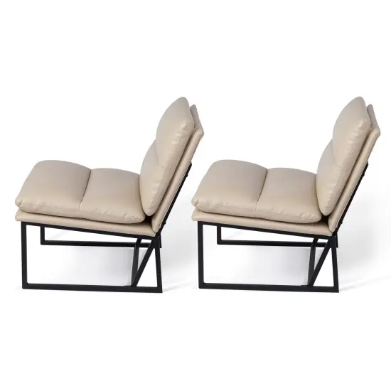 30.25"H Modern Soft PU Leather Armless Accent Chair Set of 2-Beige {4}