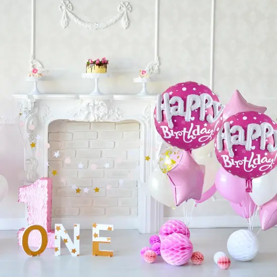 Pink Round Happy Birthday Balloons - 31 Inch Mylar Balloons {3}