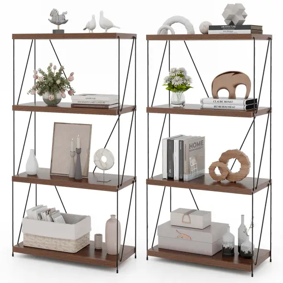 Costway 1/2 PCS 4-Tier Multipurpose Display Rack Freestanding Bookcase with Metal Frame Walnut {8}