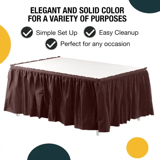 Ruffle Disposable Table Skirt 14 Ft Long Pleated Table Skirts with Adhesive Strip &ndash; Fits 6ft+ Rectangle or Round Tables &ndash; Ideal for Birthday Parties, Gender Reveal, Baby Showers & Event Decorations 6 pack by Exquisite Brown {2}