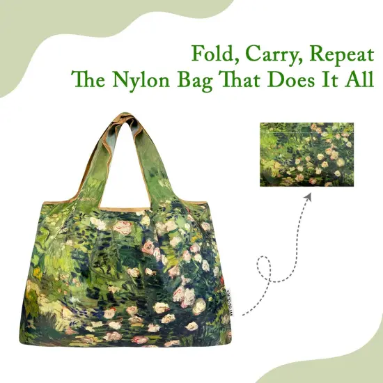 Wrapables Large Foldable Oil Painting Nylon Reusable Grocery Bag, Roses {4}