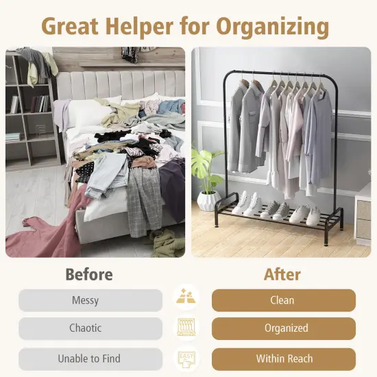 CostwayIndustrial Metal Garment Rack Heavy Duty Floor Cloth Rack w/ Shoe Storage Shelf {6}