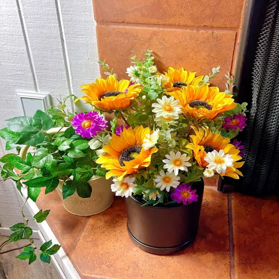 Artificial Sunflower Bouquet &ndash; Yellow Silk Fall Flowers for Wedding, Farmhouse Decor, Floral Arrangements & Cemetery Decorations {2}