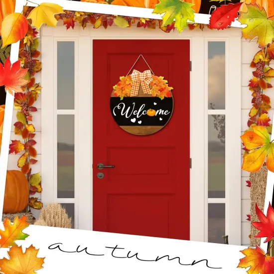 Fall Welcome Wooden Hanging Sign - (Maple) {3}