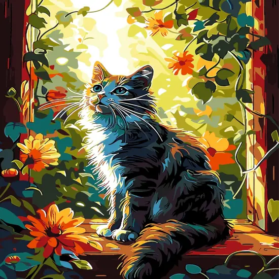 Window Cat Paint by Numbers Kit - 16x20 Inch {1}