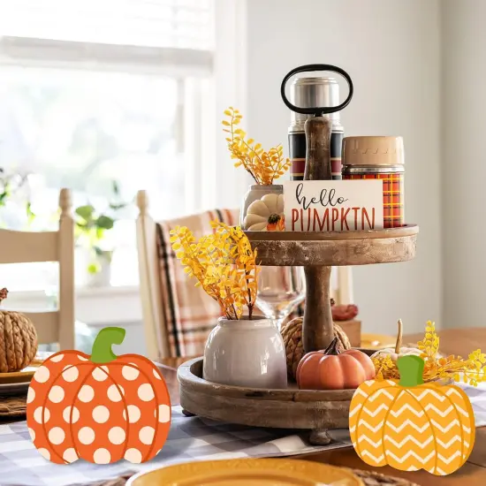 6Pcs Fall Pumpkin Wooden Cutouts with Ropes 3 Design Unfinished Pumpkin {4}