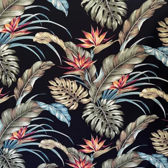 1 Yard Monstera Banana Leaves Birds Paradise Cotton Upholstery Fabric 56-58 inches Wide Black {1}