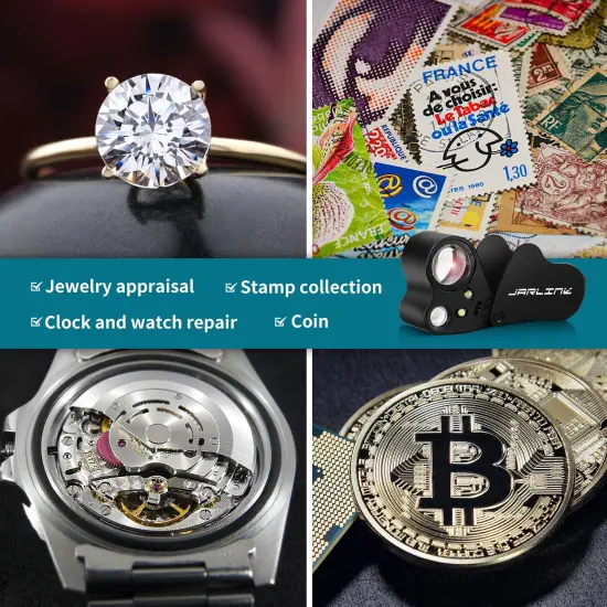 JARLINK 30X 60X Illuminated Jewelers Loupe Magnifier, Foldable Jewelry Magnifier with Bright LED Light for Gems, Jewelry, Coins, Stamps, etc {4}