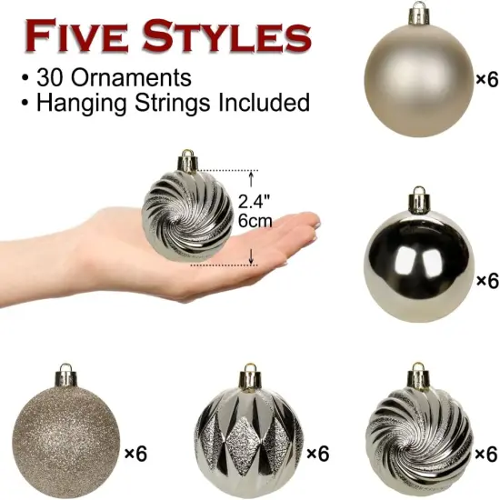 2.36" Christmas Ball Ornaments Champagne {4}