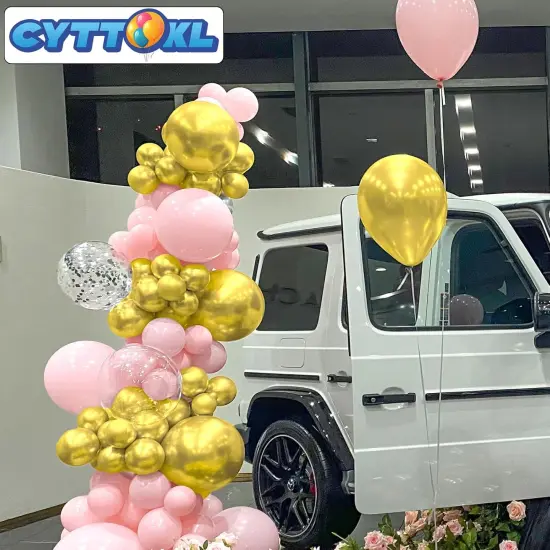 Pink and Gold Balloons 12 inch 100 Pack Matte Light Pink Matellic Gold Chrome Latex {5}