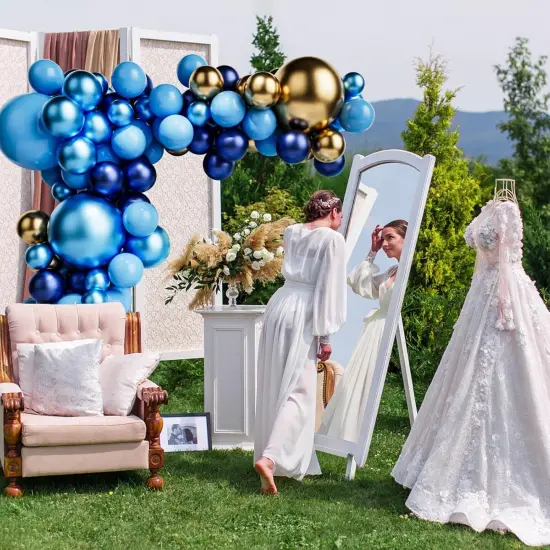 Blue Gold Balloon Arch Kit - Navy Blue Balloons Light Balloons Metallic Gold Balloons and Metallic Blue Balloons for Baby Shower Birthday Wedding Party Decoration {3}