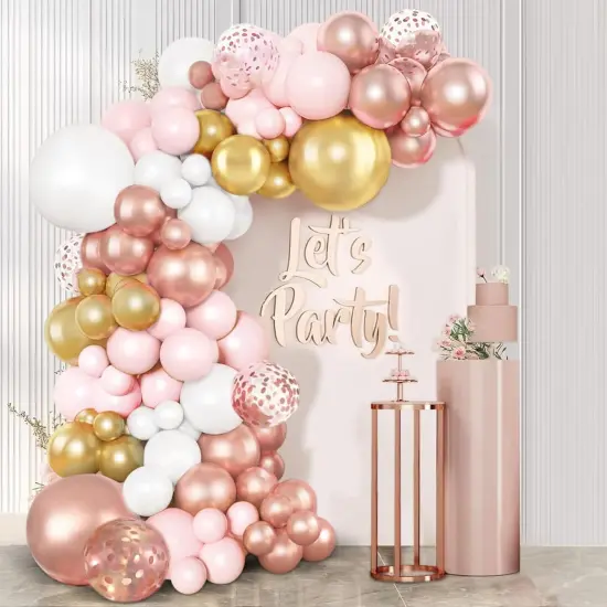 125pcs Pink White Rose Gold Balloons Garland Arch Kit, Different sizes 5 10 12 18 inch Rose Gold Pink White Confetti Balloons {1}