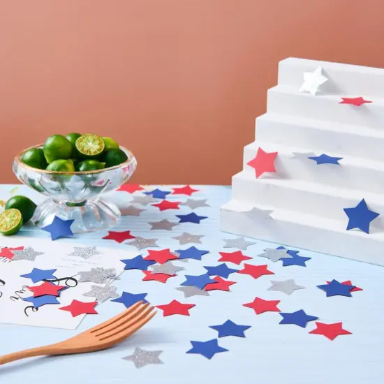 Silver Blue and Red Star Confetti Table Decoration for 4th July Independence Day Graduation Retirement Patriotic Theme Party,1.2 inch in Diameter,200 Counts {3}