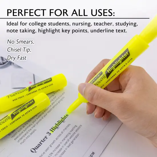 BAZIC Desk Style Fluorescent Highlighters Yellow (4/Pack) {4}