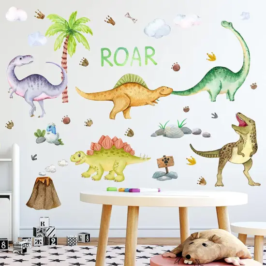Dinosaur Wall Decals Glow in The Dark Dinosaur Wall Stickers Watercolor Dinosaur Decal Large Removable Vinyl Dino Wall Decals for Boys Bedroom Kids Girls Baby Nursery Playroom Living Room Wall Decor {4}