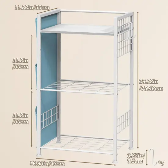 3-Tier Laundry Room Storage Rack with Hooks & Storage Bags - White Space-Saving Shelves for Detergent, Towels, Supplies - Multifunctional Organizer for Bathroom, Kitchen, Garage {2}