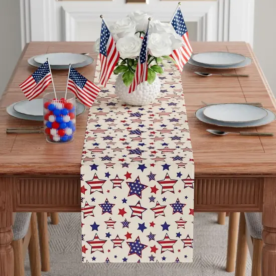 America Stars Patriotic 4th of July Memorial Day Independence Day Table Runner Decoration for Home Kitchen Holiday Party 13x72 Inch {2}