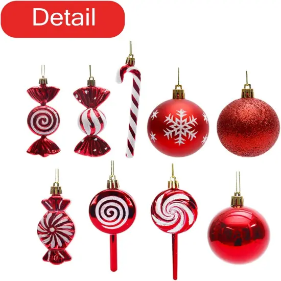 36 Pcs Red and White Christmas Ornaments, Shatterproof Plastic Red Christmas Ornaments for Tree - Candy Cane Christmas Decorations Candies Christmas Ball Ornaments for Xmas Tree Party Decoration {3}