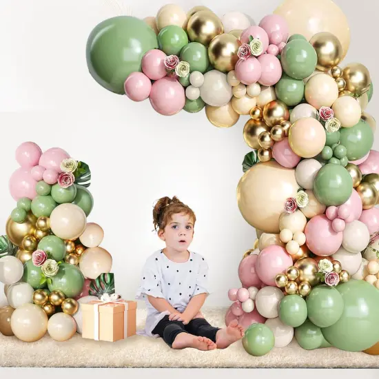 Sage Green Pink Balloon Arch Kit, Olive Green Nude Sand White Gold Balloons Garland Kit for Baby Shower Bride Shower Wedding Birthday Party Decoration {4}