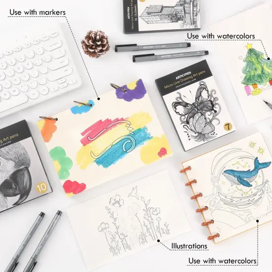 Micro Fineliner Drawing Art Pens: 5 Pack 0.25 mm Black Fine Line Waterproof Ink pen, Artist Supplies for Adults Sketching Anime Manga Watercolor Calligraphy Technical Illustrators {5}