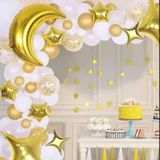 54Pcs Star Foil Balloons Moon Foil Mylar Balloons Kit with 50Pcs Gold Star Balloons and 4Pcs Large Moon Foil Balloons for Baby Shower Christmas Anniversary Engagement Wedding Birthday Party Decoration {3}