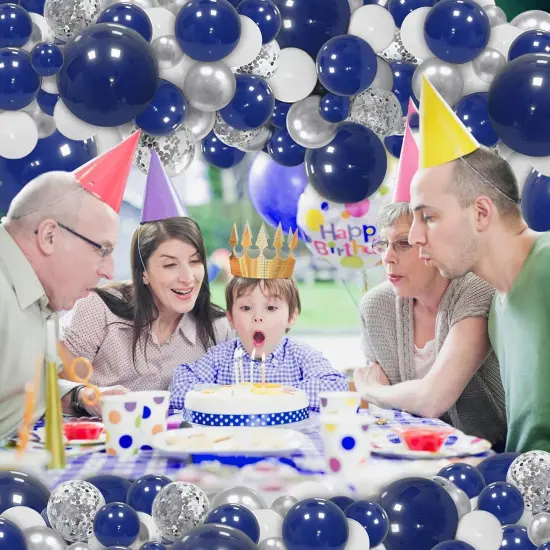 148pcs Navy Blue Silver Balloons Garland Kit, Royal Blue Silver White Confetti Balloon {3}