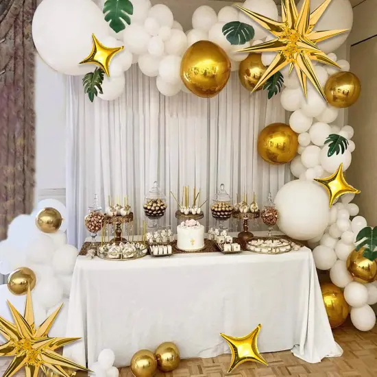 Gold Star Foil Balloons Kit with 6 Pack 12 Point Star Balloons Starburst Cone Balloons Spike Balloons and 10Pcs Four Pointed Star Balloos for Wedding Baby Shower Photo Booth Birthday Party Supplies {3}