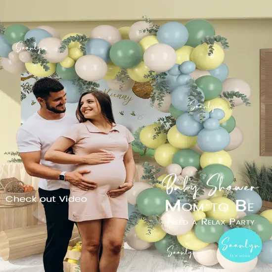The Baby Shower Decorations, 13Ft Sage Green Balloon Arch Kit 12In Yellow Dusty Blue White Sand Balloons for Birthday Party Decorations {2}