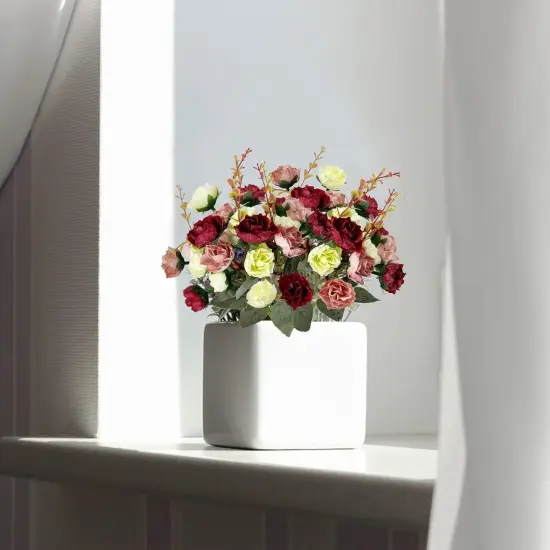 3 Heads Summer Tabletop Floral Arrangements Roses Artificial Flowers Bouquet 3 Bundles Fake Flowers {2}