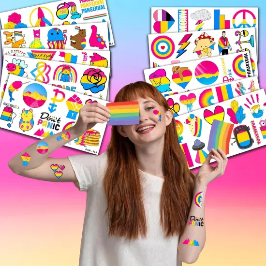 106 PCS Pansexual Rainbow Pride Month Temporary Tattoos Themed Birthday Party Decorations Favors Supplies Cute Pan Flag Gay LGBT Tattoo Stickers Gifts For Men Woman Classroom School Reward Festival {4}