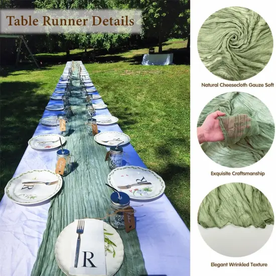 Table Runner 10ft Sage Green, Cheesecloth Table Runner 35x120 inch, Christmas Table Runner Gauze Rustic Table Runner for Bridal Shower Decorations, Wedding Thanksgiving Christmas Birthday {3}