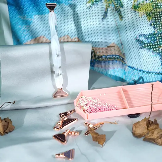 Adult Unisex Diamond Painting Pen Kits, 38PCS Rose Gold, 3 Pens, 8 Silver Metal Tips, 12 Glue Clay {2}