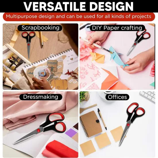 3-pack All Purpose Scissors 3 Sizes Ultra Sharp SS Blades Comfort Non-Slip Ergonomic Handle Great as Office Gifts, Home, Kitchen Shears, School, Sewing Fabrics, Crafts, And Multipurpose {3}