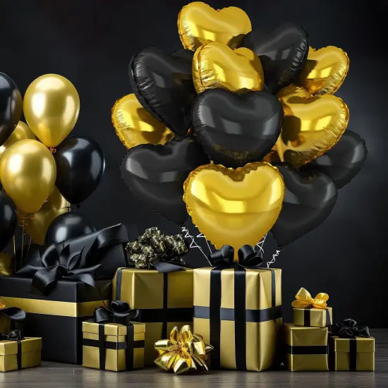 Black Gold Heart Balloons,12Pcs Black Heart Shaped Foil Balloons,18Inch Gold Helium Mylar Balloon for Baby Shower Birthday Anniversary Wedding Party Decorations {5}