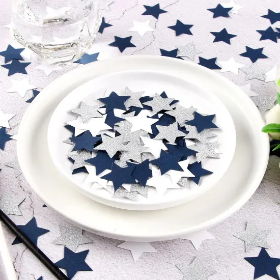 300pcs Navy Blue White Silver Confetti,Glitter Paper decor Twinkle Little Star Table Confetti,Birthday Graduation 2024 Fathers Day Wedding Baby Shower Party Decorations Circle Dots Lasting Surprise {2}