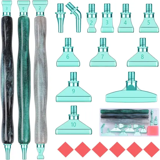 Diamond Painting Pen Accessories Tools Set,3PCS Glitter Diamond Art Pen and 12Pcs Green Metal Screw Thread Multi Placer Tips,Resin Diamond Painting Drill Pens for DIY Diamond Art {1}
