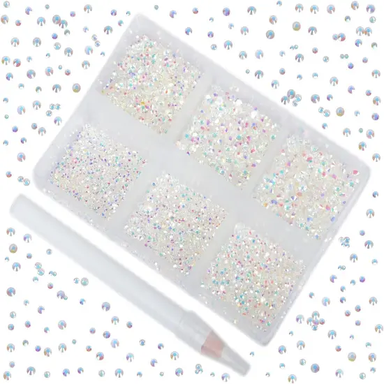 7200 Pieces 6 Mixed Sizes Glue Fix on Glass Rhinestones Round Crystal Gems Flatback for DIY Jewelry Making with one Picking Pen(6-Sizes 7200PCS, Starry Meteor) {1}