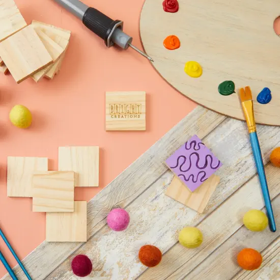 15-Pack Unfinished Wood Squares for Crafts - 2 x 2 Inch Blank Wooden Tiles for Burning, DIY Supplies, Coasters, Cutouts, and Engraving Brown {2}