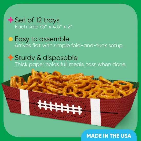 Big Dot of Happiness Football Party Paper Food Trays, Disposable Double-Sided Paper Food Holders for Nachos, Hot Dogs, French Fries - 12 Ct {4}
